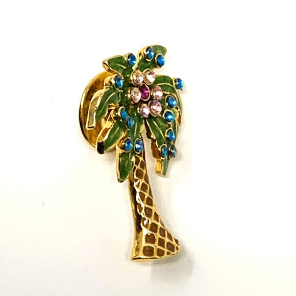 Nina Ricci Palm Tree Enamelled Pin Brooch Rhinestones - Picture 3 of 7